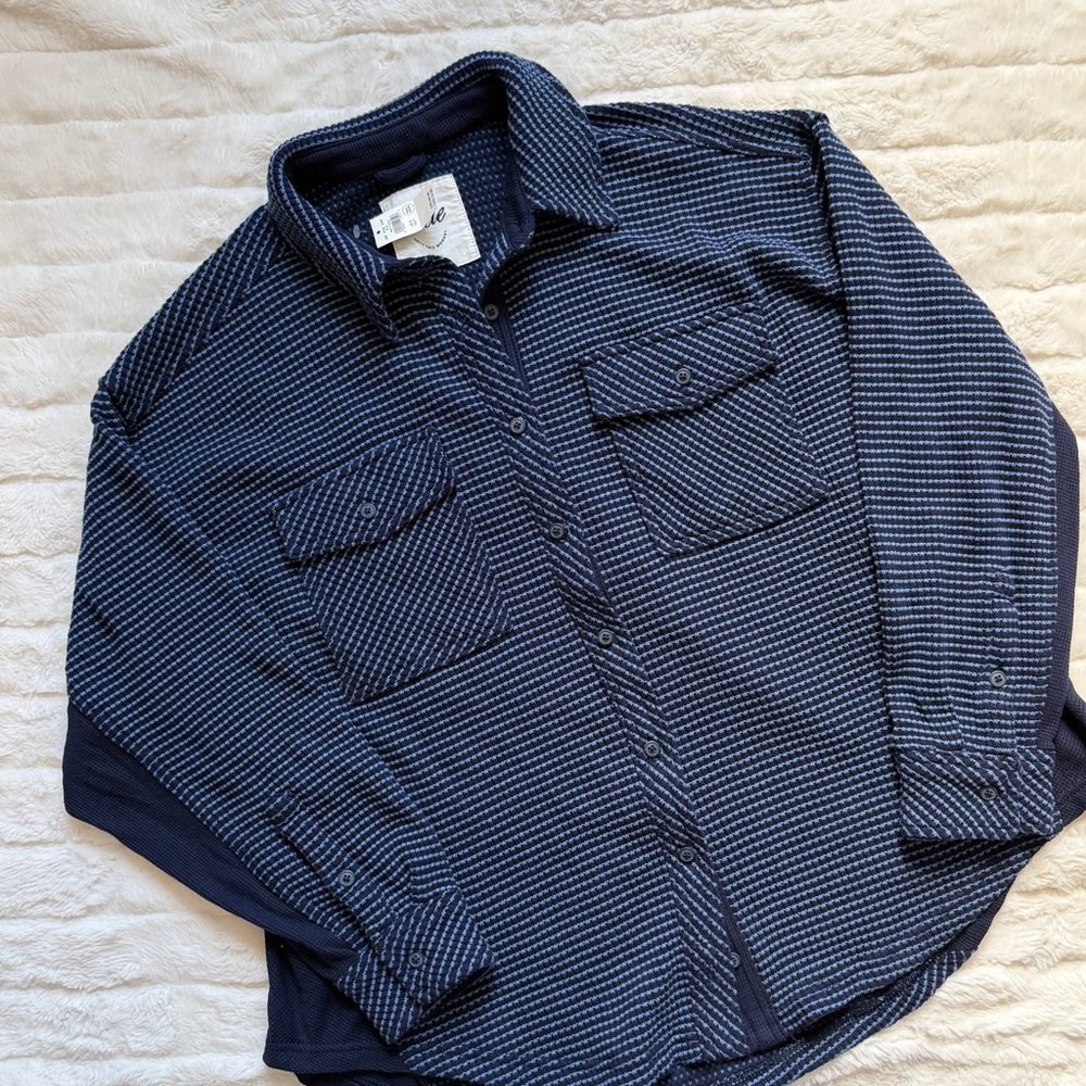 NWT aerie lumberJane waffle knit button down top Shacket navy blue